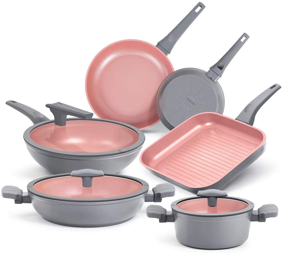 Shineuri 4 Pieces Removable Handle Cookware Stackable Pots and Pans Set, Nonstick Pot and Pan Set for Home & Camping, Dishwasher/Oven Safe - 2qt
