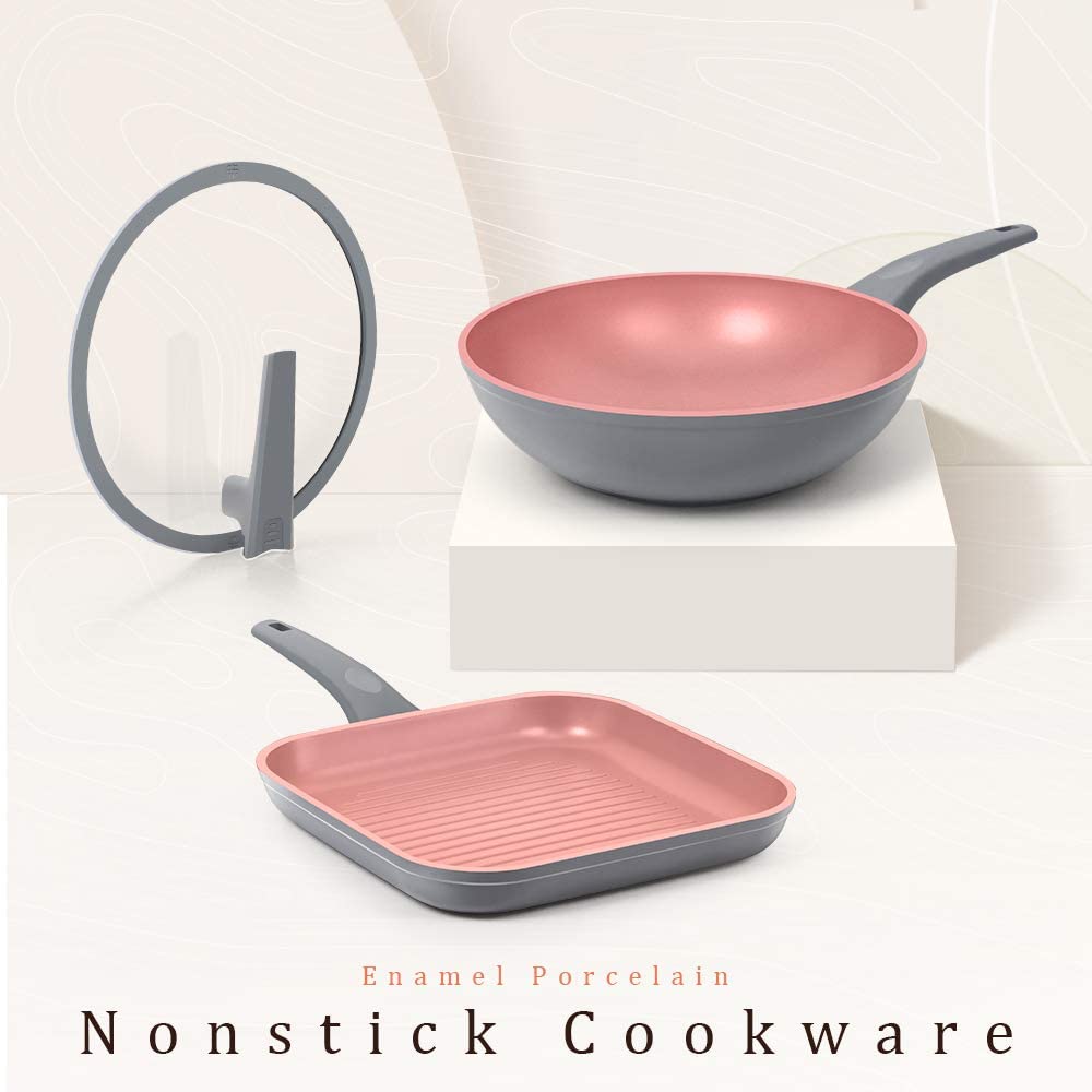 Shineuri 4 pieces nonstick cookware pots and pans set