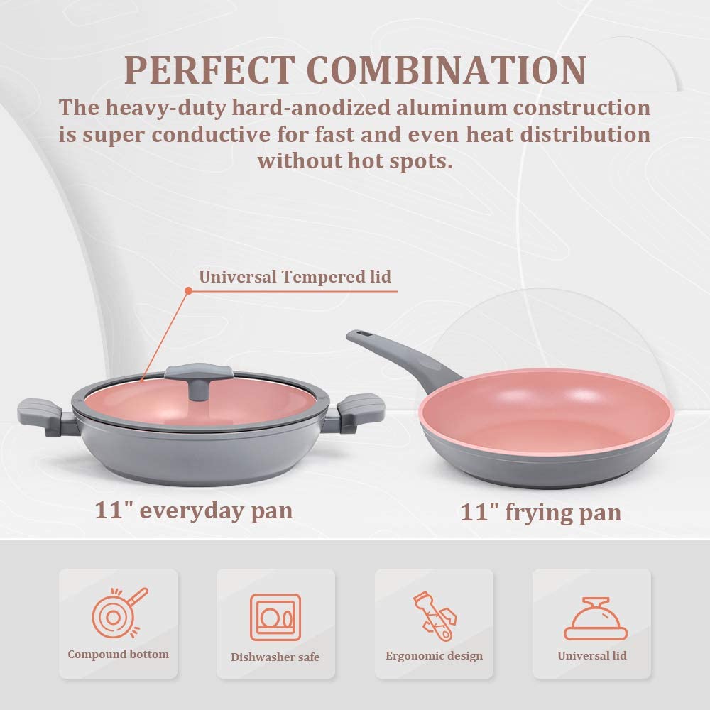11 inch Nonstick Sauté Pan with Rubber Lid, DIIG Frying Pan Skillet Omelet  Cookware Chef Pan for Cooking, Gas Electric Induction All Stoves  Compatible, Dishwasher Safe, Red, 28CM 